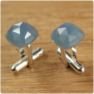 Srebrne spinki do mankietów Agat błękitny - Manufakturaspinek.pl