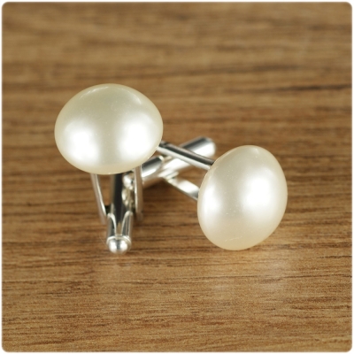 Srebrne spinki do mankietów Swarovski Pearl Ecru - Manufakturaspinek.pl
