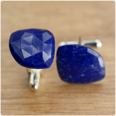 Srebrne spinki do mankietów Lapis Lazuli - manufakturaspinek.pl