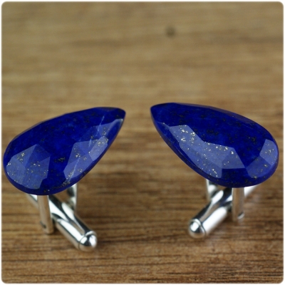 Srebrne spinki do mankietów Lapis Lazuli - Manufakturaspinek.pl