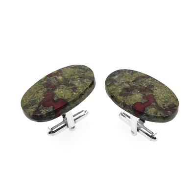 Heliotrop - Bloodstone - srebrne spinki do mankietów - ManufakturaSpinek.pl