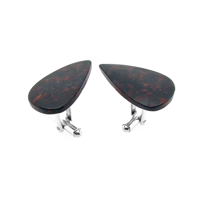 Heliotrop - Bloodstone - srebrne spinki do mankietów - ManufakturaSpinek.pl