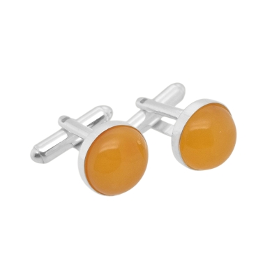 Srebrne spinki do mankietów w oprawie z Bursztynem - Manufakturaspinek.pl
