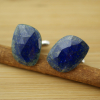 Srebrne spinki do mankietów lapis lazuli listek - manufakturaspinek.pl