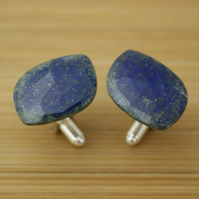 Srebrne spinki do mankietów lapis lazuli listek - manufakturaspinek.pl