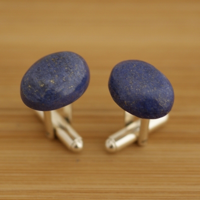 Srebrne spinki do mankietów Lapis Lazuli owal - manufakturaspinek.pl
