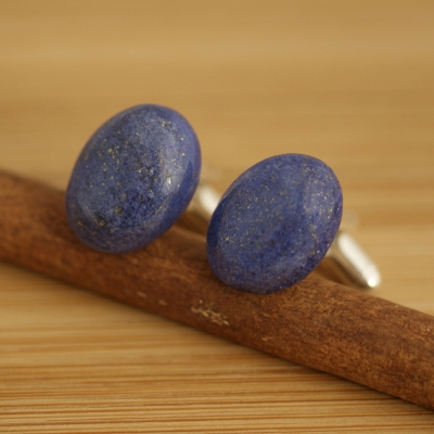 Srebrne spinki do mankietów Lapis Lazuli owal - manufakturaspinek.pl