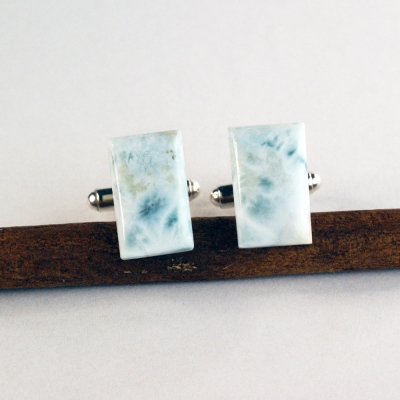 Srebrne spinki do mankietów Larimar - manufakturaspinek.pl