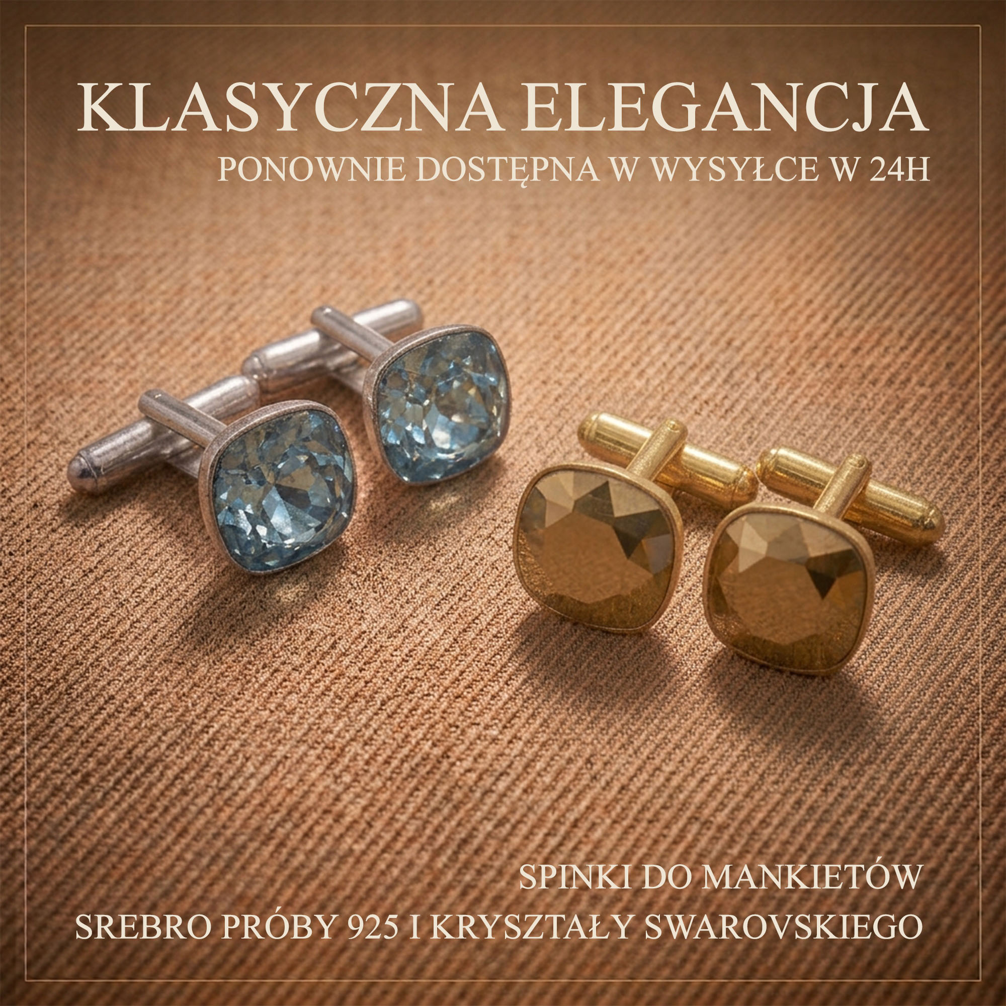 Spinki do mankietów z kryształami Swarovski dostępne w wysyłce 24h